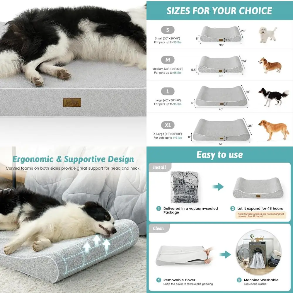 XL Orthopedic Dog Bed, 140 lbs Capacity, Removable & Washable Cover, Waterproof, Cotton-Polyester, Boat-Shaped Mattress, 51x36x8
XL Orthopedic Dog Bed, 140 lbs Capacity, Removable & Washable Cover, Waterproof, Cotton-Polyester, Boat-Shaped Mattress, 51x36x8