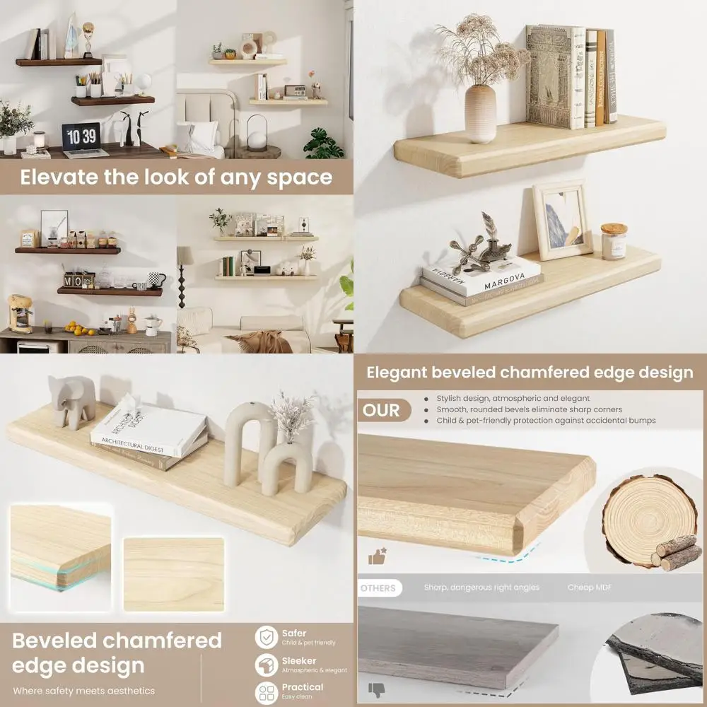 24-Inch Natural Wood Floating Shelves - Rustic Wall-Mounted Storage for Home, Set of 2
24-Inch Natural Wood Floating Shelves - Rustic Wall-Mounted Storage for Home, Set of 2