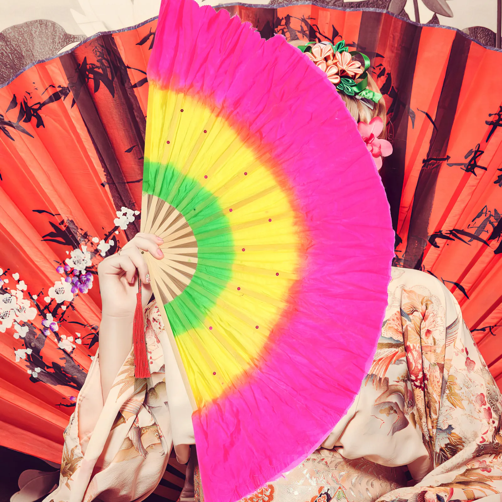 Colorful Dance Fan Premium Imitation Silk -Resistant Folding Fan for Performance Practice Dance Yangko
Colorful Dance Fan Premium Imitation Silk -Resistant Folding Fan for Performance Practice Dance Yangko