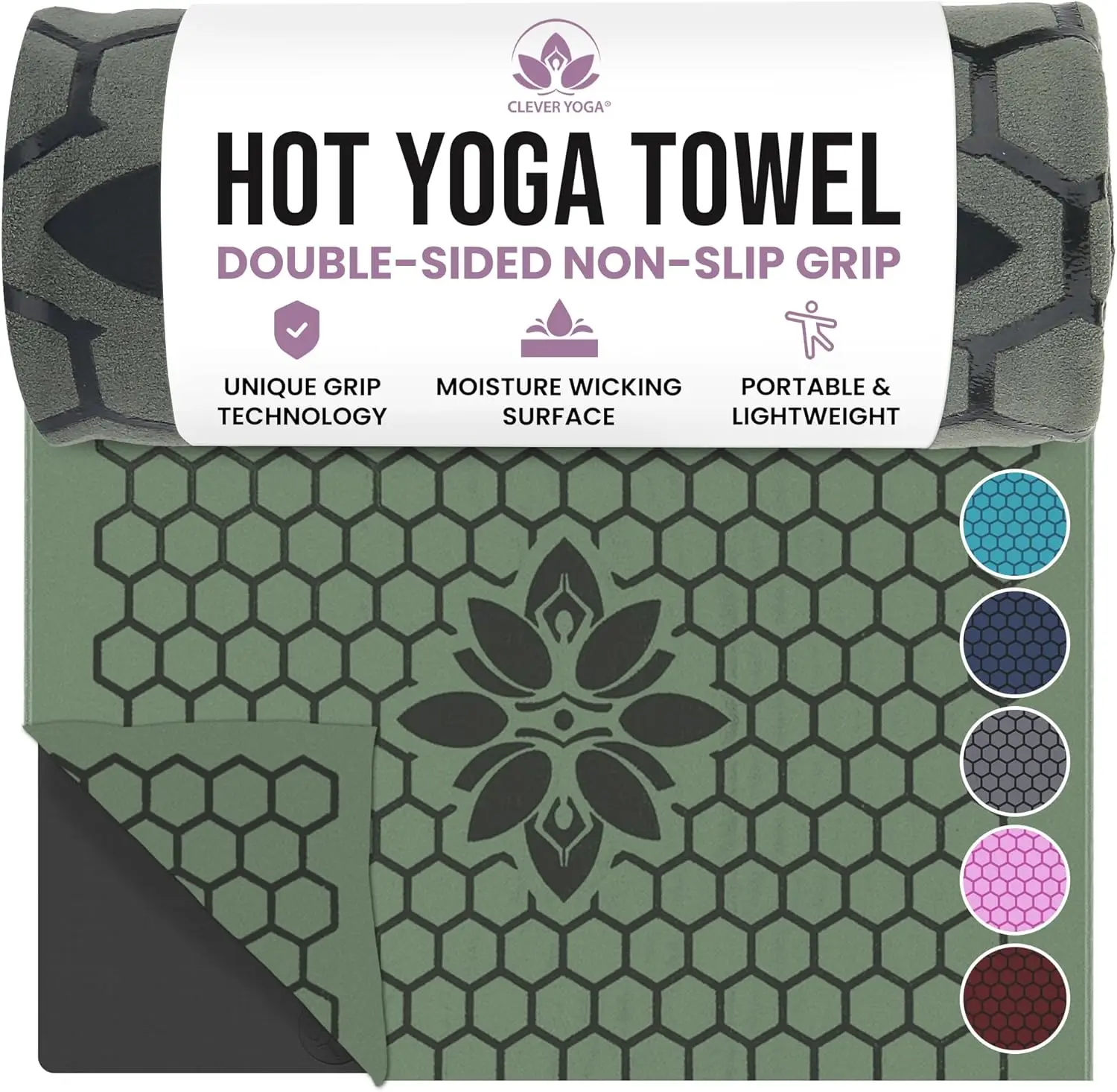 Non-Slip Hot Yoga Mat Towel with Honeycomb Grip, Sweat Absorbent, Lightweight for Pilates and Travel - Olive
Non-Slip Hot Yoga Mat Towel with Honeycomb Grip, Sweat Absorbent, Lightweight for Pilates and Travel - Olive