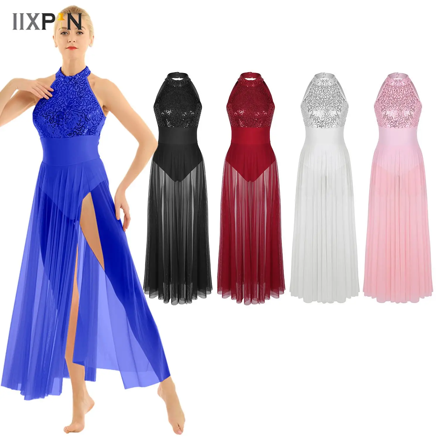 Women Latin Jazz Dance Leotard Lyrical Dance Dress Shiny Sequins Sleeveless Mesh Overlay Maxi Dress Ballroom Performance Costume
Women Latin Jazz Dance Leotard Lyrical Dance Dress Shiny Sequins Sleeveless Mesh Overlay Maxi Dress Ballroom Performance Costume