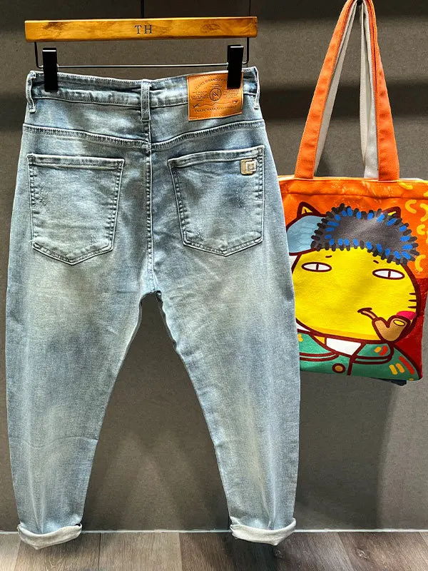 Men's Slim Fit Summer Thin Elastic Washed Hole Nine Points Jeans Cotton Stretch Denim mid Waist Youth Trendy Harlan Pants
Men's Slim Fit Summer Thin Elastic Washed Hole Nine Points Jeans Cotton Stretch Denim mid Waist Youth Trendy Harlan Pants