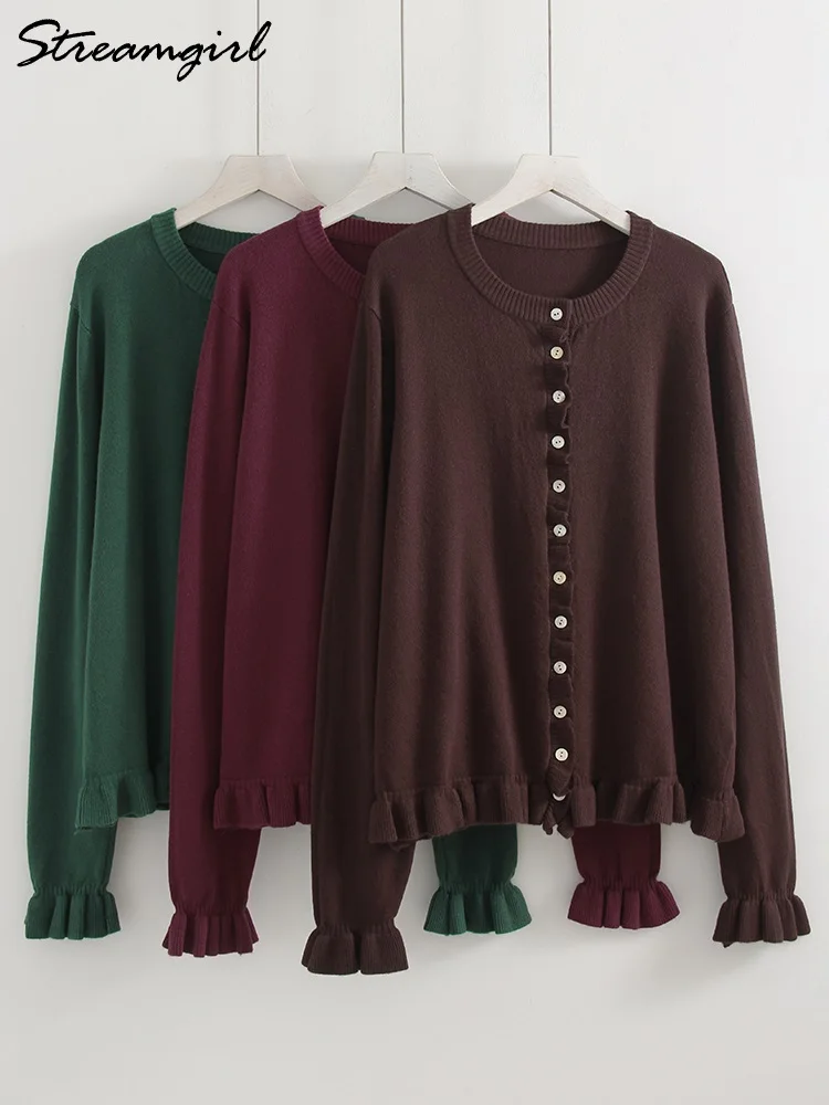 Streamgirl Knitted Spring Ruffled Cardigans Women Button Casual Sweaters Solid Green Knitted Tops Women Loose Cardigan Khaki
Streamgirl Knitted Spring Ruffled Cardigans Women Button Casual Sweaters Solid Green Knitted Tops Women Loose Cardigan Khaki