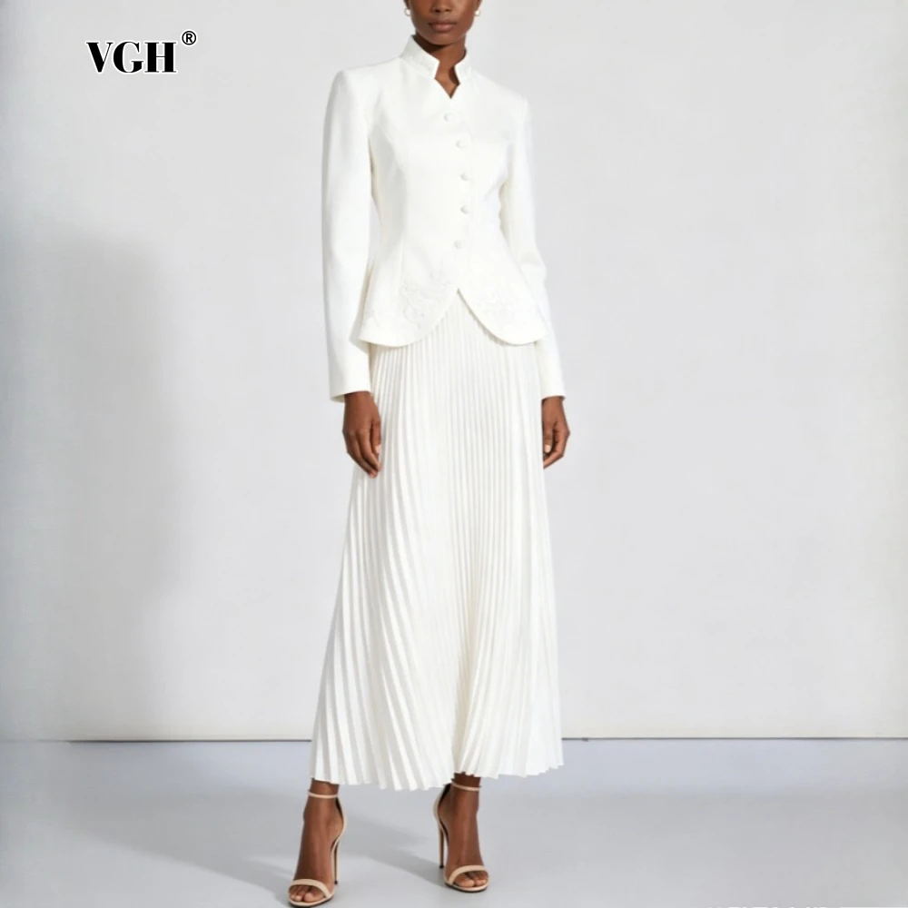 VGH White Spliced Button Two Piece Set Female Stand Collar Long Sleeve Jackets Elegant Commute Women's Skirt Sets Fashion Summer
VGH White Spliced Button Two Piece Set Female Stand Collar Long Sleeve Jackets Elegant Commute Women's Skirt Sets Fashion Summer