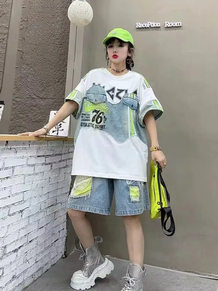 Summer New Women's T-shirt Casual Style Denim Patchwork Color Block Print Loose round Neck Short Sleeve Fashionable Cotton Po...
Summer New Women's T-shirt Casual Style Denim Patchwork Color Block Print Loose round Neck Short Sleeve Fashionable Cotton Po...