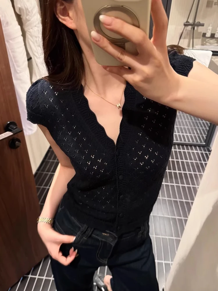 Bla Hollow out Ice Silk Трикотажная футболка ort Sve Open Cardigan Женский облегающий летний тонкий топ V-Ne ort
Bla Hollow out Ice Silk Трикотажная футболка ort Sve Open Cardigan Женский облегающий летний тонкий топ V-Ne ort