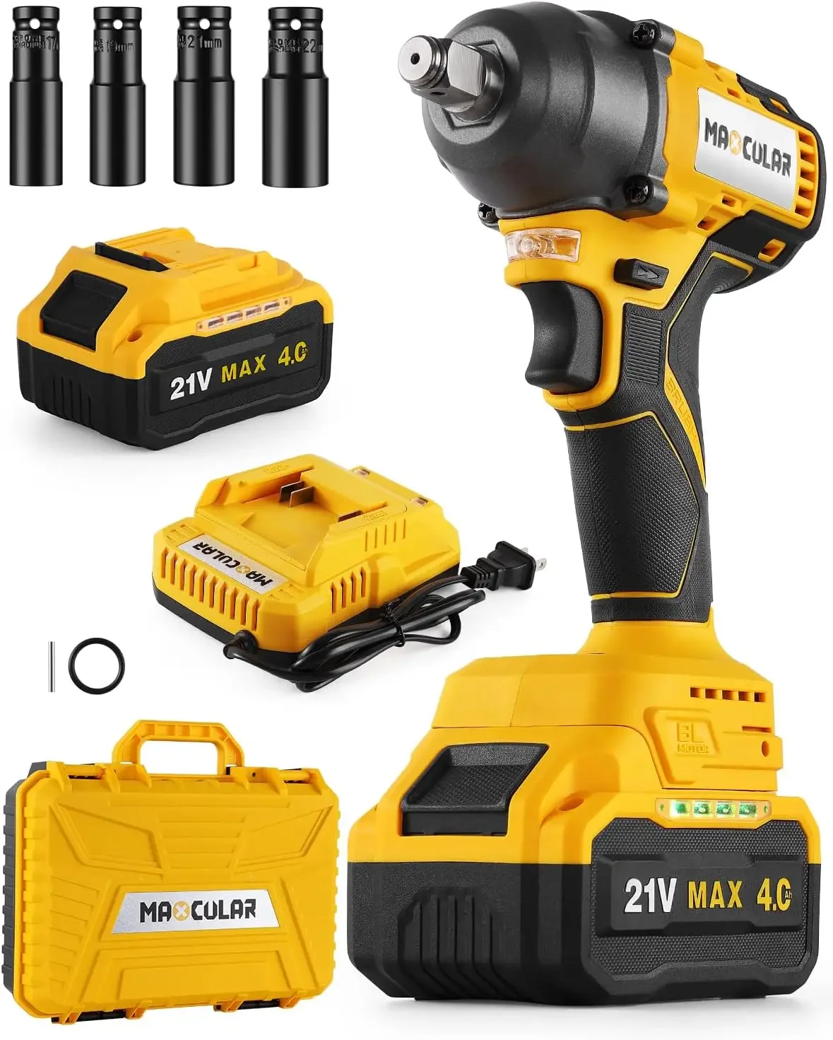 Cordless Impact Wrench 258Ft-lbs (350N.m) Torque,1/2 inch Impact Wrench,3300 RPM Brushless Power Impact Gun with 4.0 Ah Battery,
Cordless Impact Wrench 258Ft-lbs (350N.m) Torque,1/2 inch Impact Wrench,3300 RPM Brushless Power Impact Gun with 4.0 Ah Battery,