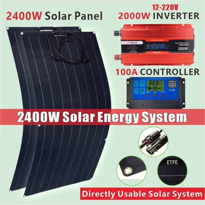 1200W/2400W Solar Energy System 110V/220V 2000W Solar Panel Inverter Glass 12V Battery Charging Controller For Home/Outdoor Use
1200W/2400W Solar Energy System 110V/220V 2000W Solar Panel Inverter Glass 12V Battery Charging Controller For Home/Outdoor Use