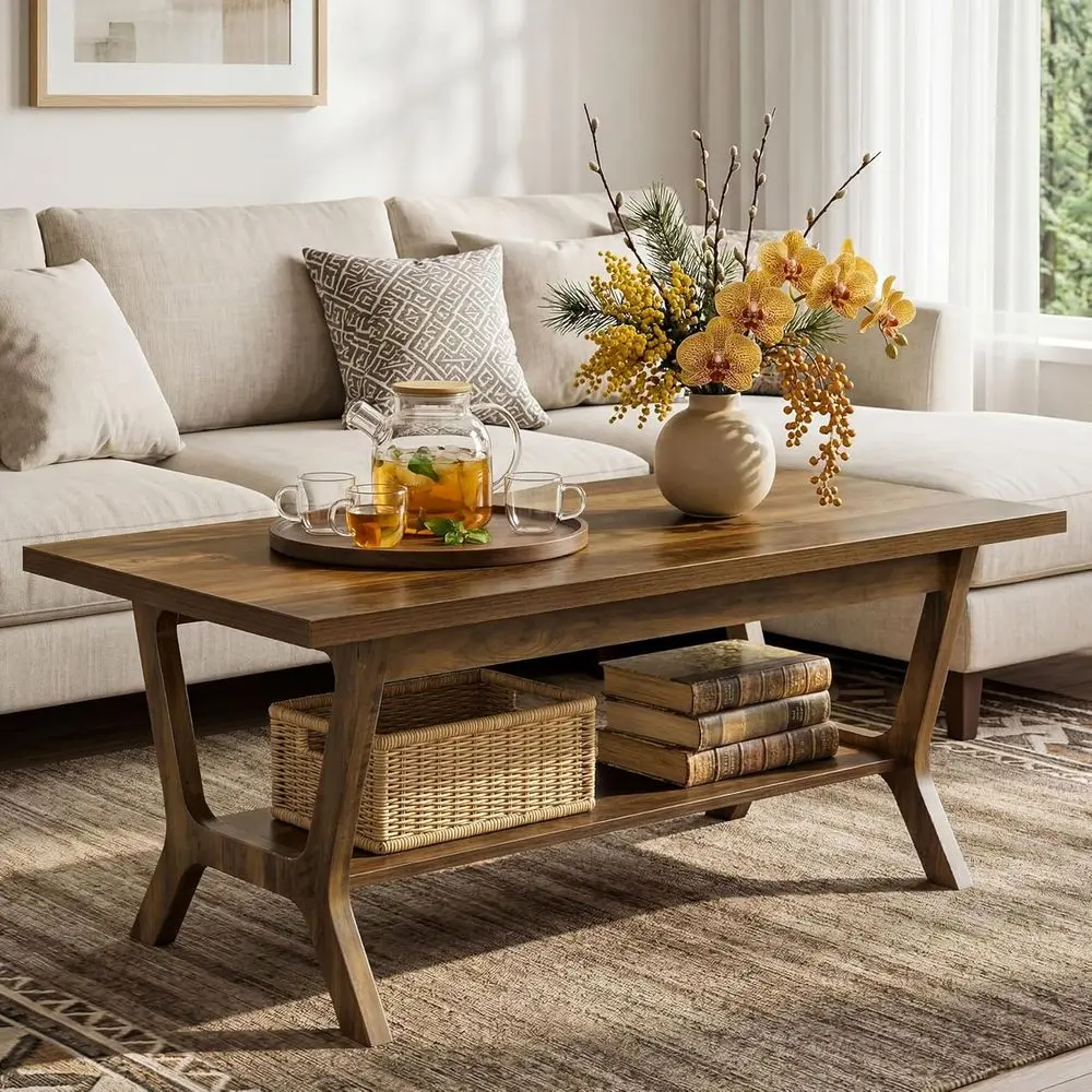 Rustic Brown 47.24 2-Tier Coffee Table with Storage Shelf for Living Room or Office
Rustic Brown 47.24 2-Tier Coffee Table with Storage Shelf for Living Room or Office