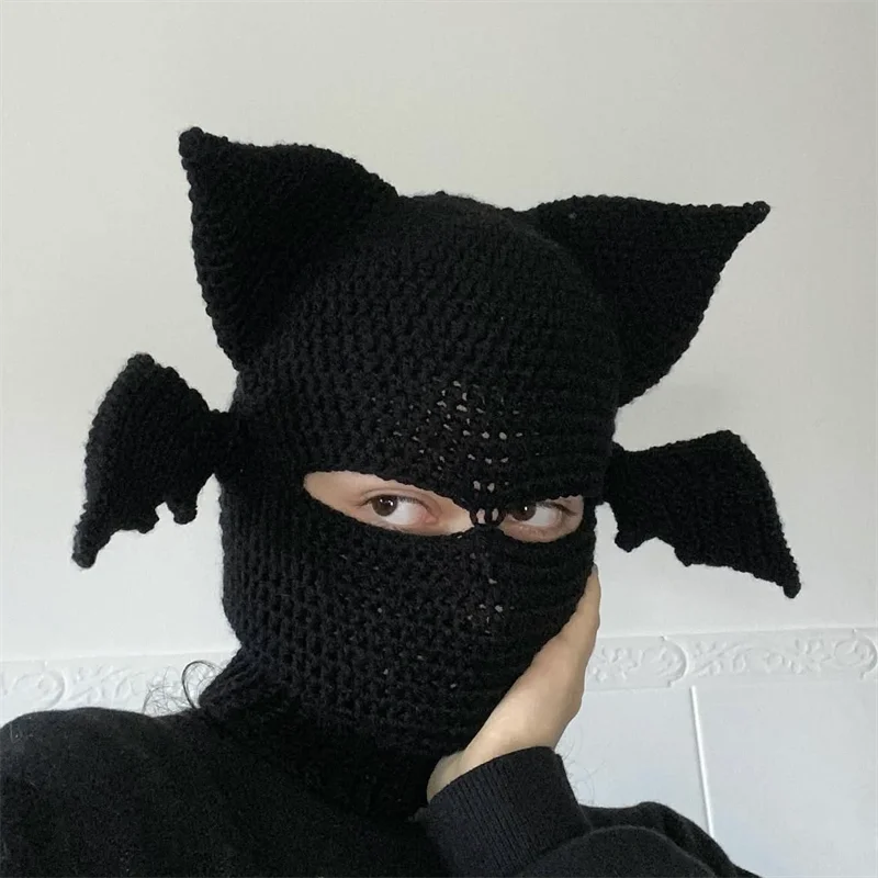 Black Crochet Bat Cat Ear Balaclava with Wings, Handmade Goth Alt Ski Mask Style Headwear Handmade Black Knit
Black Crochet Bat Cat Ear Balaclava with Wings, Handmade Goth Alt Ski Mask Style Headwear Handmade Black Knit
