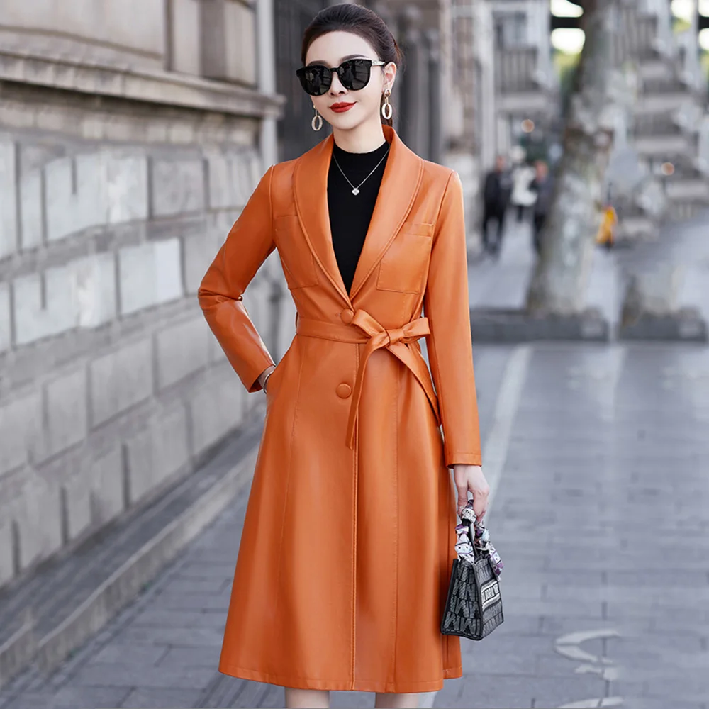 New Women Spring Autumn Leather Coat Fashion Turn-down Collar Single Breasted Slim Sheepskin Coat Elegant Split Leather Jacket
New Women Spring Autumn Leather Coat Fashion Turn-down Collar Single Breasted Slim Sheepskin Coat Elegant Split Leather Jacket