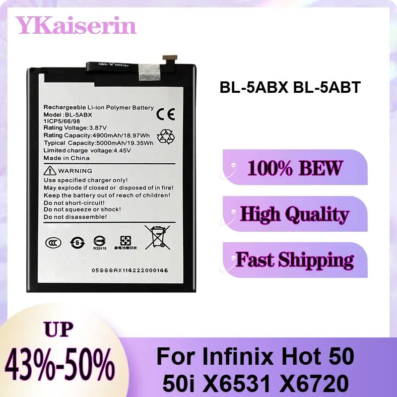 Аккумулятор для мобильного телефона 5000 мАч, премиум-класс, замена для Infinix Hot 50 50I X6531 X6720 BL-5ABX BL-5ABT
Аккумулятор для мобильного телефона 5000 мАч, премиум-класс, замена для Infinix Hot 50 50I X6531 X6720 BL-5ABX BL-5ABT