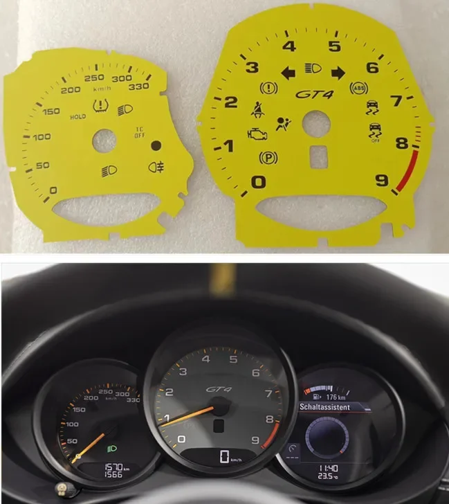 Instrument Speedo Dial SET For Porsche 718 / 981 Cayman GT4 Manual Gauge Guards Face Yellow 330KM/H 9000RPM
Instrument Speedo Dial SET For Porsche 718 / 981 Cayman GT4 Manual Gauge Guards Face Yellow 330KM/H 9000RPM