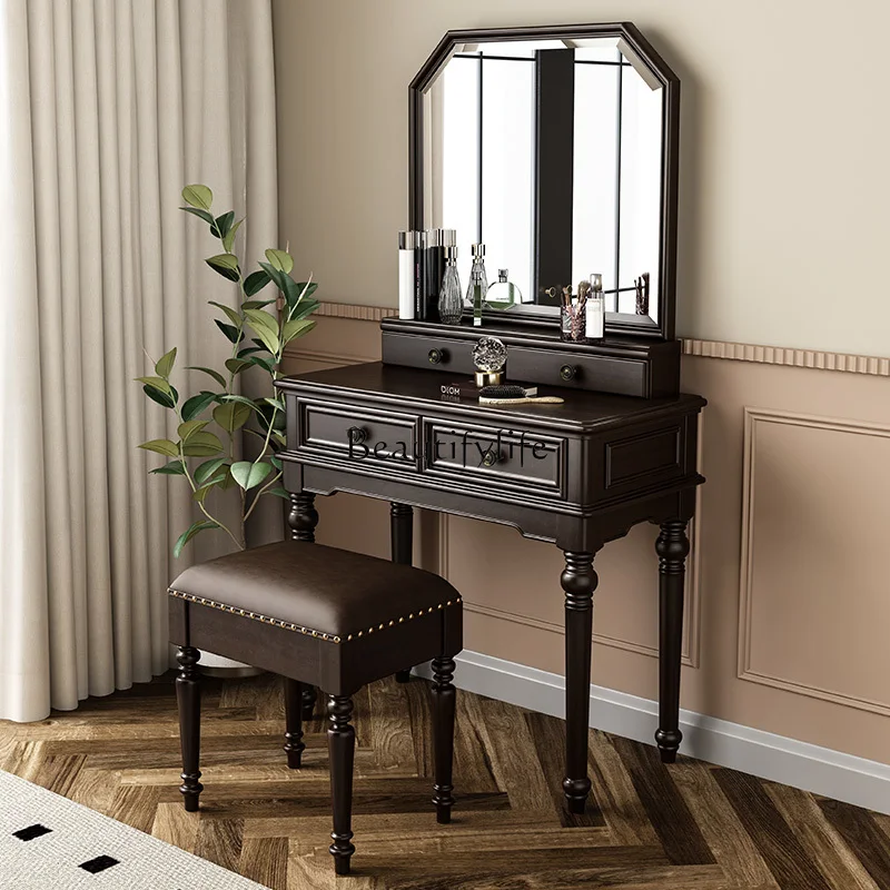 American all-solid wood dresser, bedroom makeup table with mirror integrated small apartment
American all-solid wood dresser, bedroom makeup table with mirror integrated small apartment