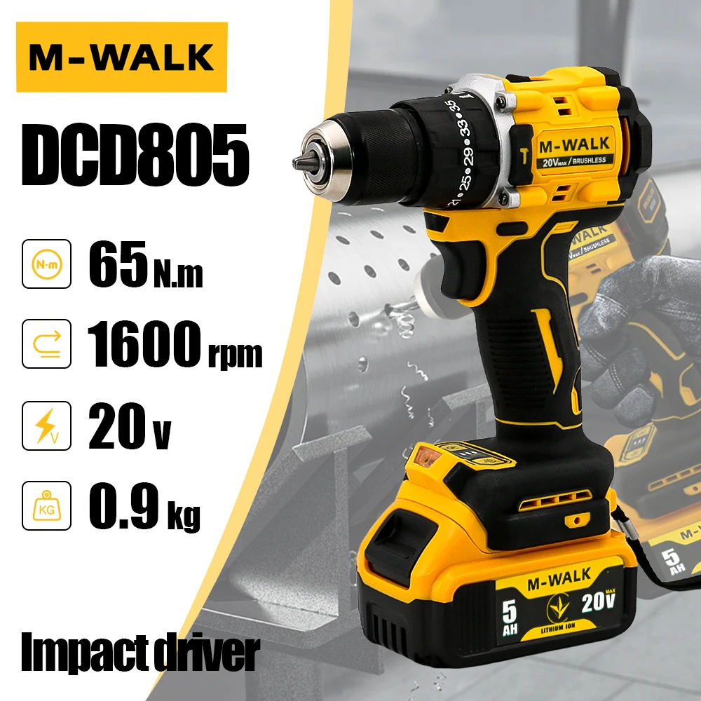M-WALK Cordless Impact Drill 10mm Brushless Electric Screwdriver Hand Drill Power Tools For Dewalt 20V Battery Pin DCD805
M-WALK Cordless Impact Drill 10mm Brushless Electric Screwdriver Hand Drill Power Tools For Dewalt 20V Battery Pin DCD805