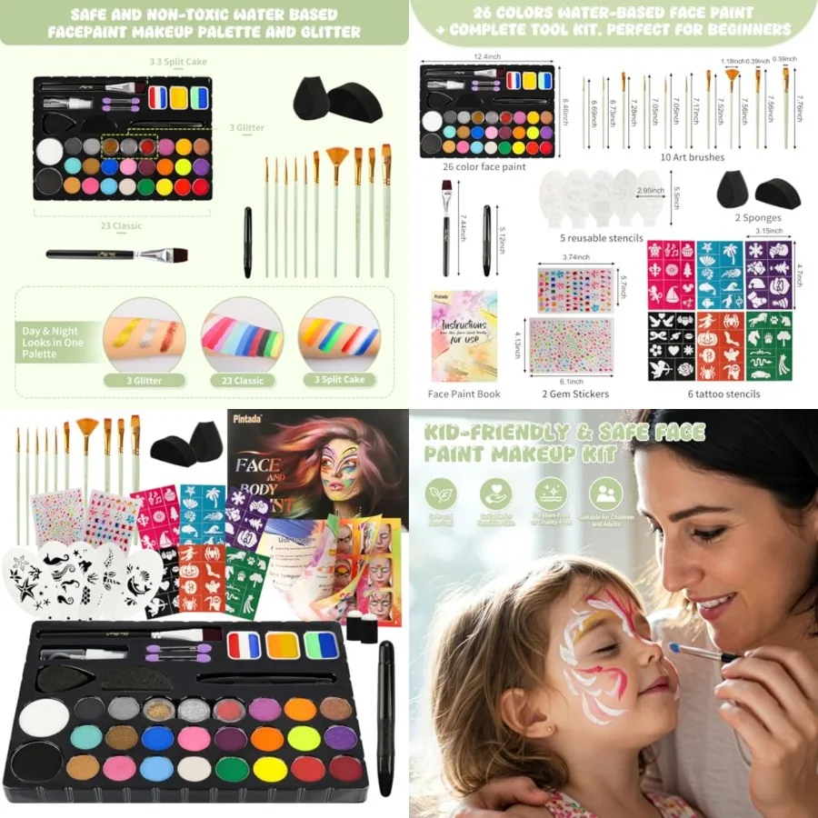 26 Color Face Painting Kit for - Non-Toxic Water Activated Face Paint Palette with Brush Stencils Gems - For Halloween Carnival
26 Color Face Painting Kit for - Non-Toxic Water Activated Face Paint Palette with Brush Stencils Gems - For Halloween Carnival