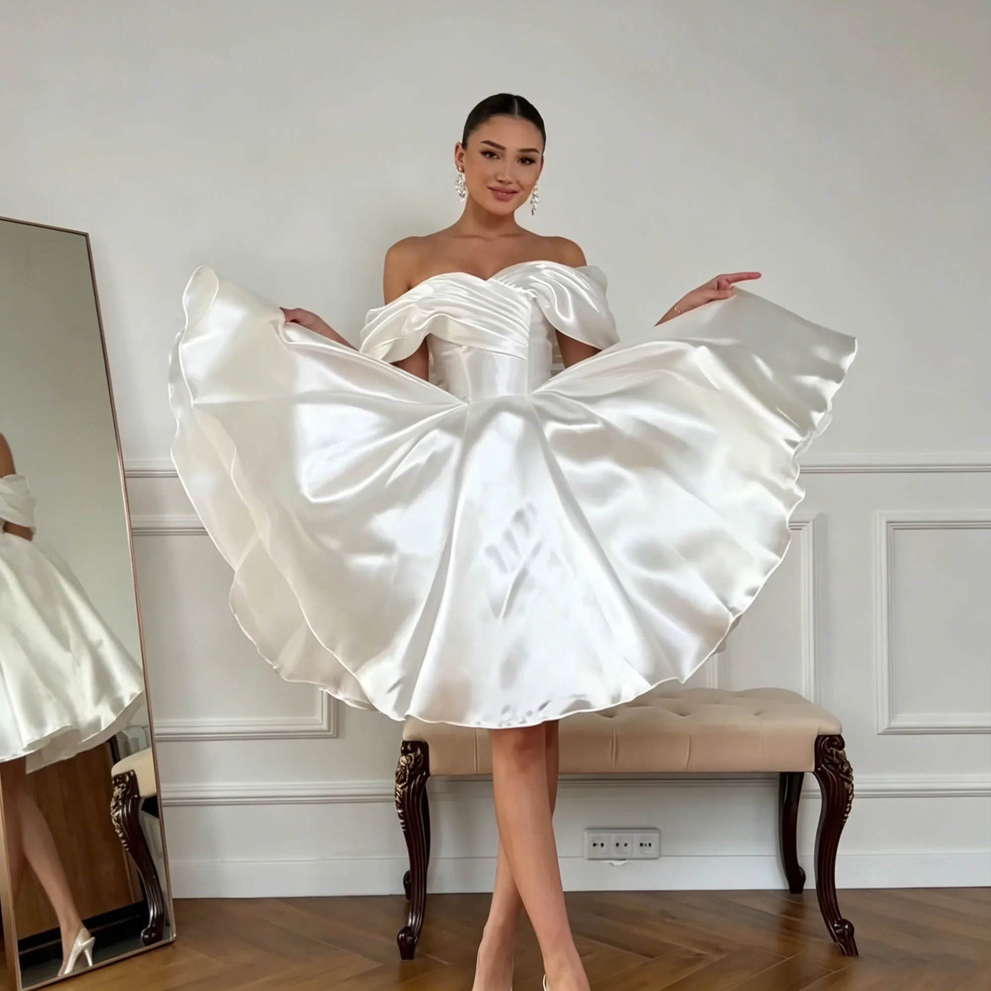 Short Off Shoulder Wedding Dresses A-Line Pleated Civil Bridal Shower Gown Corset Back платье свадебное короткое Cstomized
Short Off Shoulder Wedding Dresses A-Line Pleated Civil Bridal Shower Gown Corset Back платье свадебное короткое Cstomized