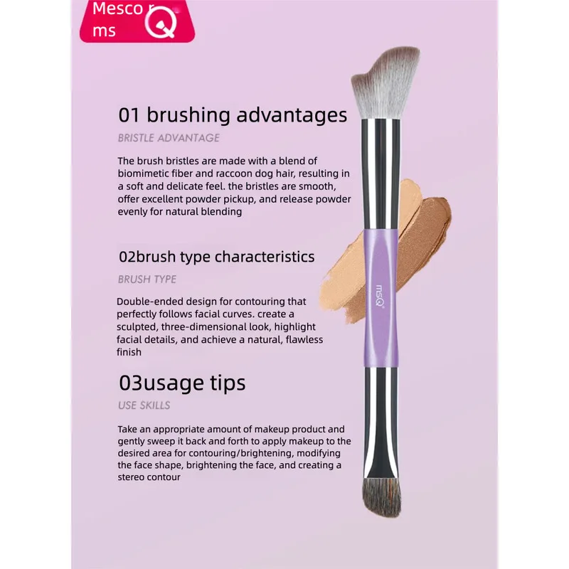 MSQ Double-ended Contouring With Wavy Shape To Fit The Facial Contours, Side Face Angled Shadow And Highlight Makeup Brushes
MSQ Double-ended Contouring With Wavy Shape To Fit The Facial Contours, Side Face Angled Shadow And Highlight Makeup Brushes