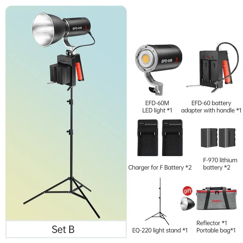 JINBEI EFD-60M LED Video Light 60W Photo Lamp Portable Strobe Lighting Battery Photography Equipment With Reflector Lights Stand
JINBEI EFD-60M LED Video Light 60W Photo Lamp Portable Strobe Lighting Battery Photography Equipment With Reflector Lights Stand