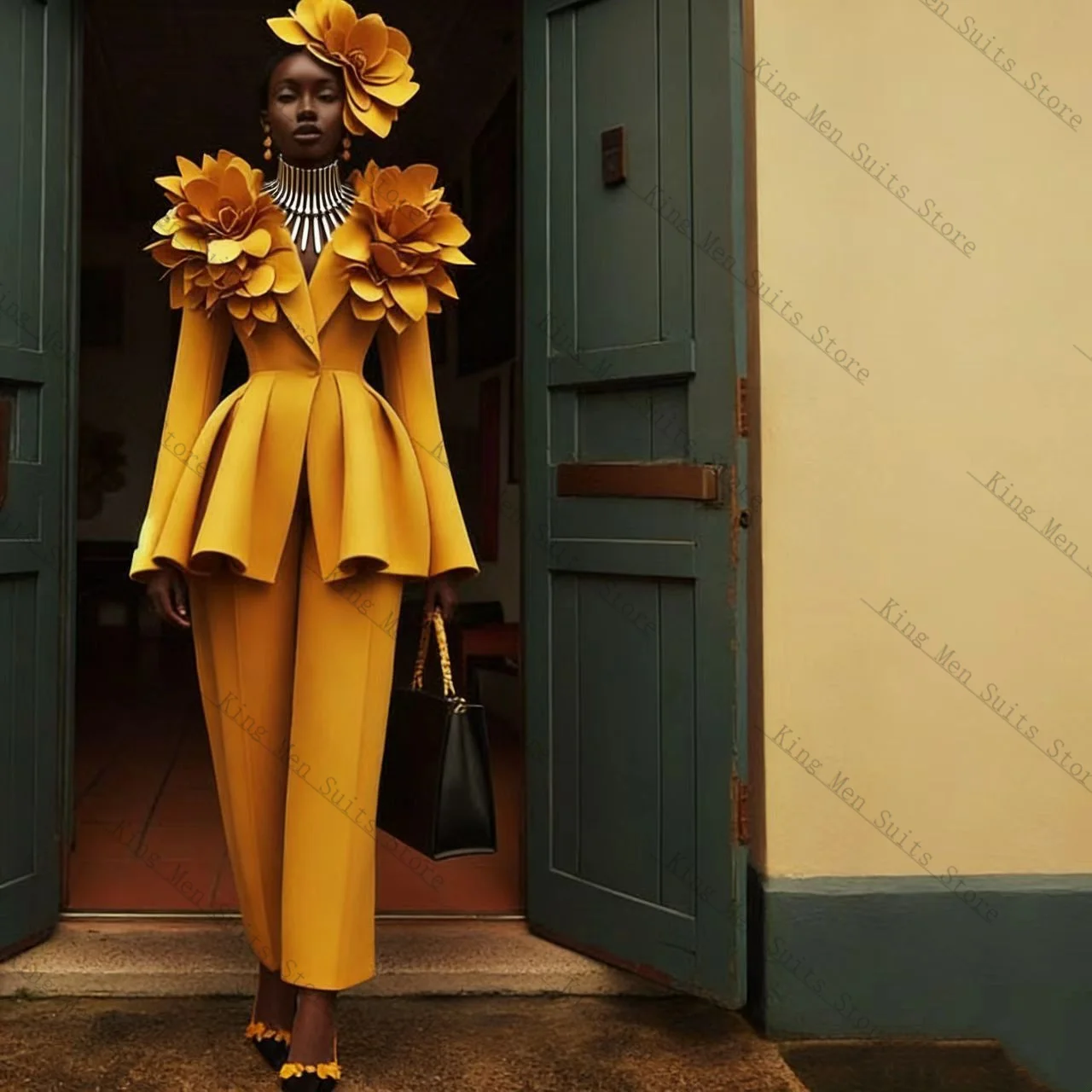 Yellow Women Suit Set 2 Pcs Blazer+Pants Trousers 3D Flower Spring Cotton Customized Formal Guest Wedding Tuxedos Coat Jacket
Yellow Women Suit Set 2 Pcs Blazer+Pants Trousers 3D Flower Spring Cotton Customized Formal Guest Wedding Tuxedos Coat Jacket