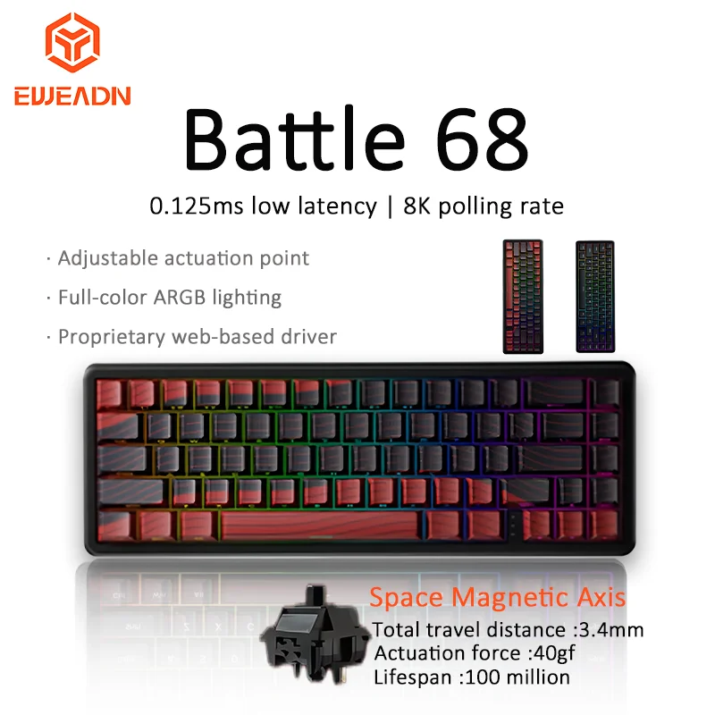 EWEADN Battle68 Механическая клавиатура для киберспорта с магнитным валом RGB 8K 0,125 мс Быстрый триггер Проводная клавиатура с возможностью горячей замены для игр
EWEADN Battle68 Механическая клавиатура для киберспорта с магнитным валом RGB 8K 0,125 мс Быстрый триггер Проводная клавиатура с возможностью горячей замены для игр