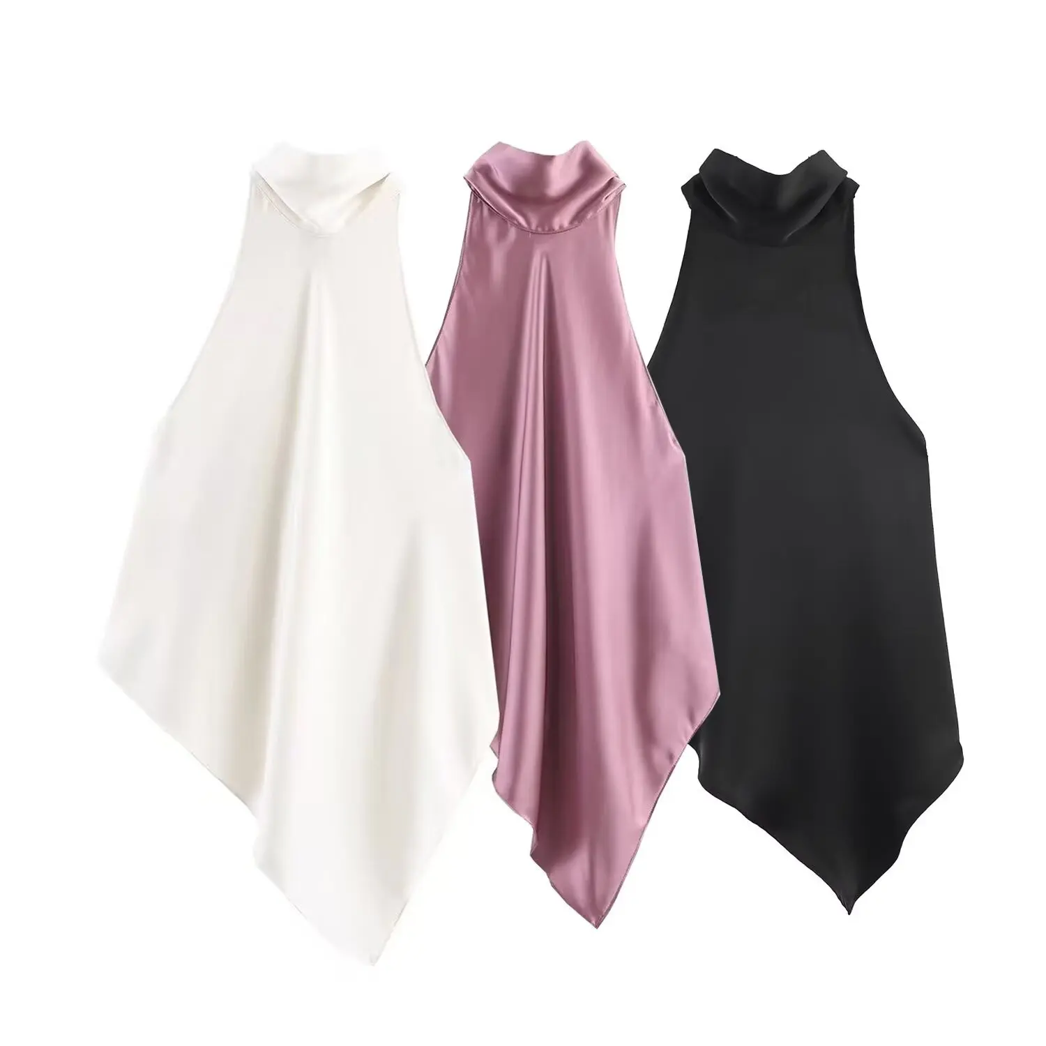 Sexy satin vest for women solid color off-shoulder backless irregular vest temperament top slim fit camisole
Sexy satin vest for women solid color off-shoulder backless irregular vest temperament top slim fit camisole