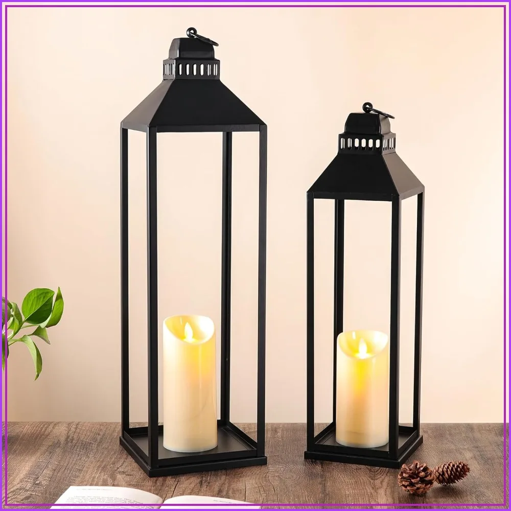 Set of 2 Large 23" & 19" Black Floor Lanterns for Indoor Outdoor, Modern Farmhouse Decor for Fireplace, Mantle, Porch, Patio, Halloween, Christmas
Set of 2 Large 23" & 19" Black Floor Lanterns for Indoor Outdoor, Modern Farmhouse Decor for Fireplace, Mantle, Porch, Patio, Halloween, Christmas