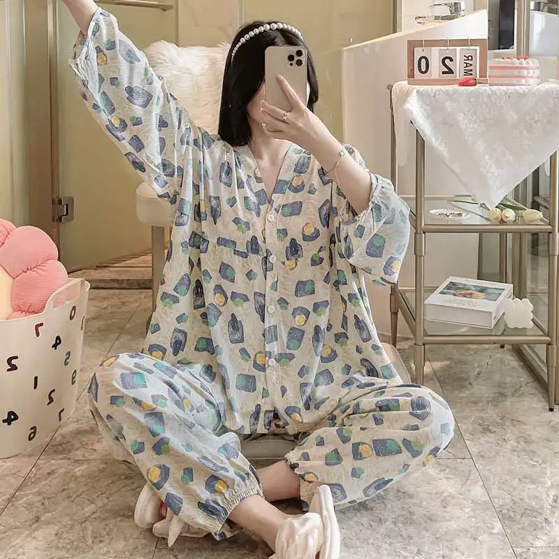 Lightweight Sleepwear Set for Women Summer 3/4 Sleeve Large Size Air Conditioning Home Clothes Student Japanese Style Kit
Lightweight Sleepwear Set for Women Summer 3/4 Sleeve Large Size Air Conditioning Home Clothes Student Japanese Style Kit