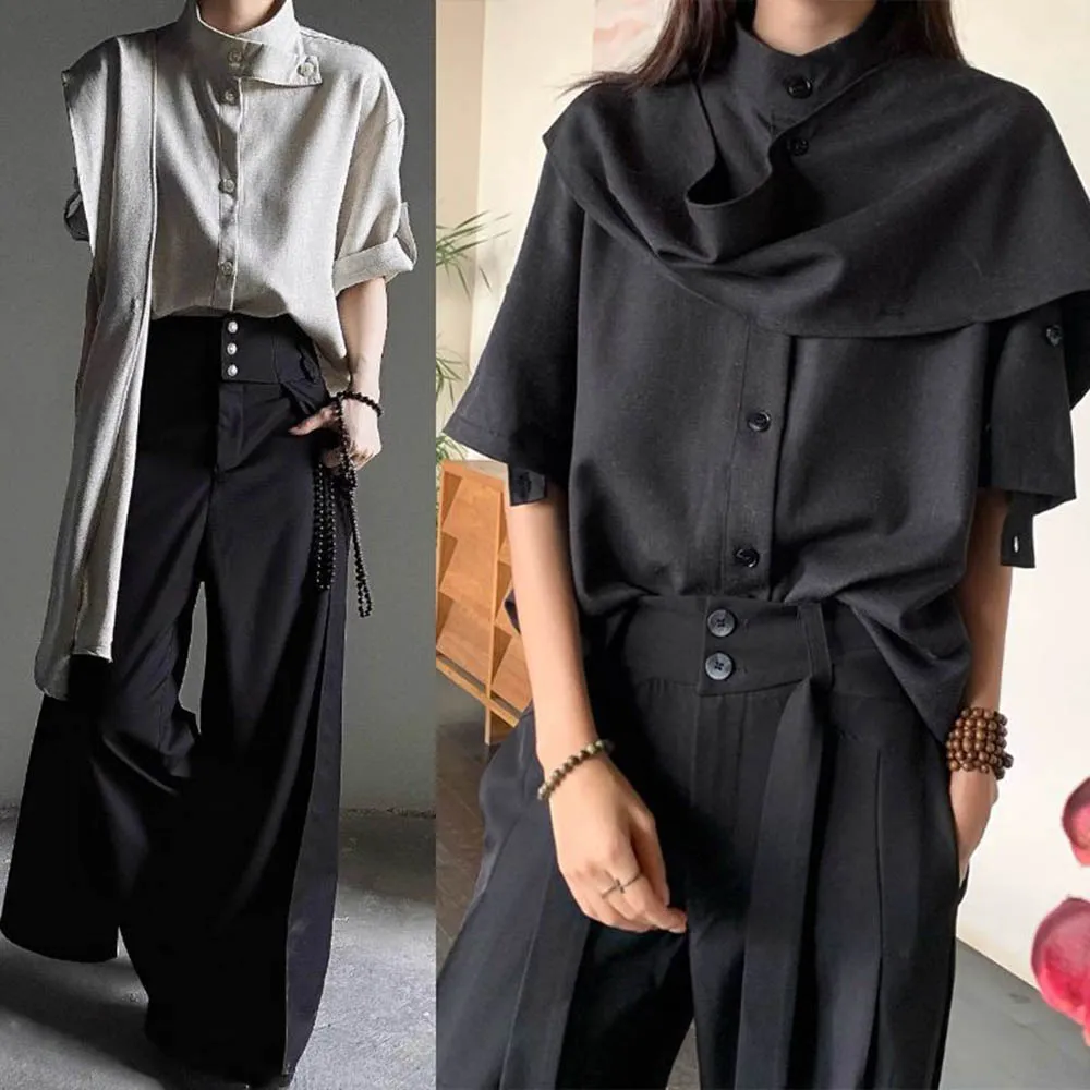 Мужская рубашка с короткими рукавами и нерегулярной лентой, китайский ретро-модный тренд унисекс, свободный повседневный дышащий нишевый летний новый мужской топ 
Мужская рубашка с короткими рукавами и нерегулярной лентой, китайский ретро-модный тренд унисекс, свободный повседневный дышащий нишевый летний новый мужской топ