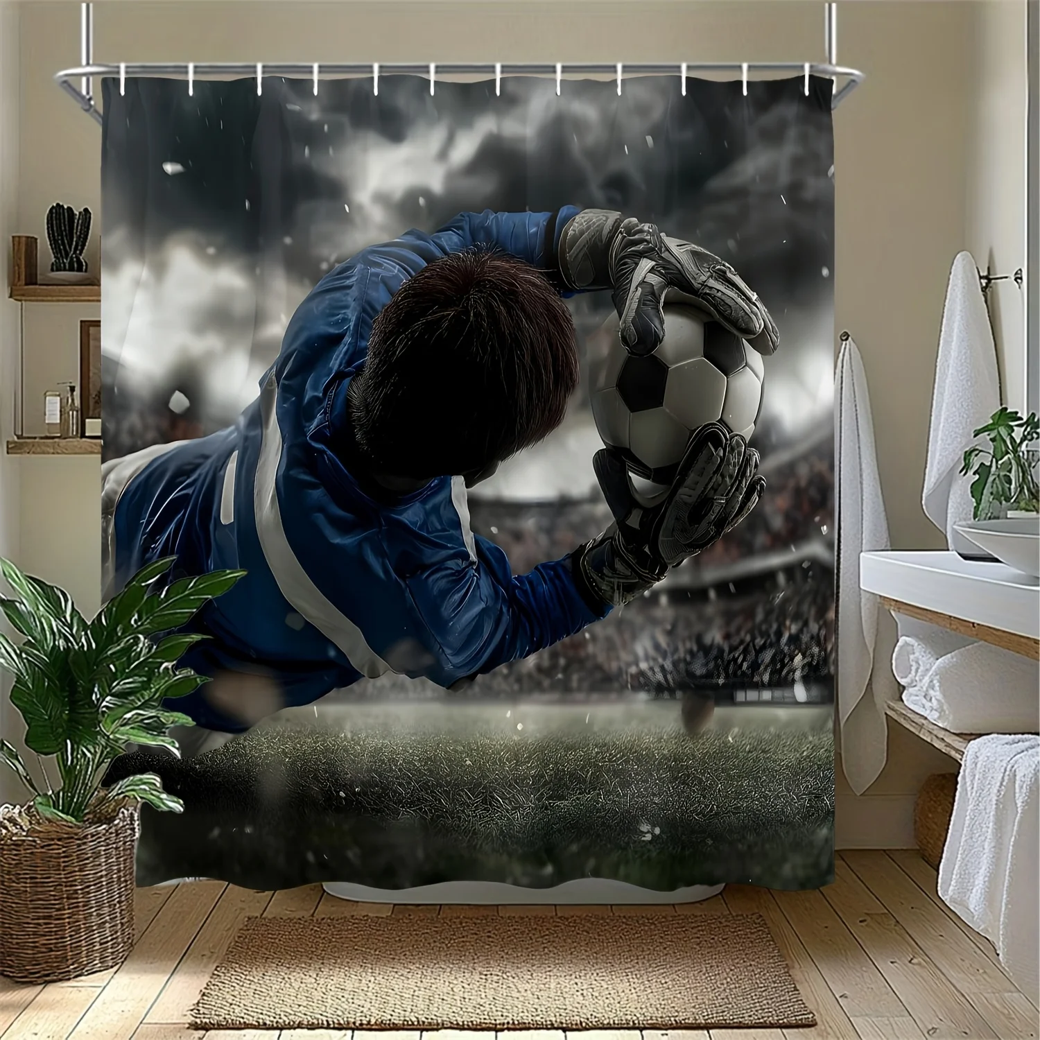 Goalkeeper Soccer Shower Curtain, Action Sports Print, Football Player Catching Ball, Waterproof Polyester Fabric, Gym Bathroom
Goalkeeper Soccer Shower Curtain, Action Sports Print, Football Player Catching Ball, Waterproof Polyester Fabric, Gym Bathroom