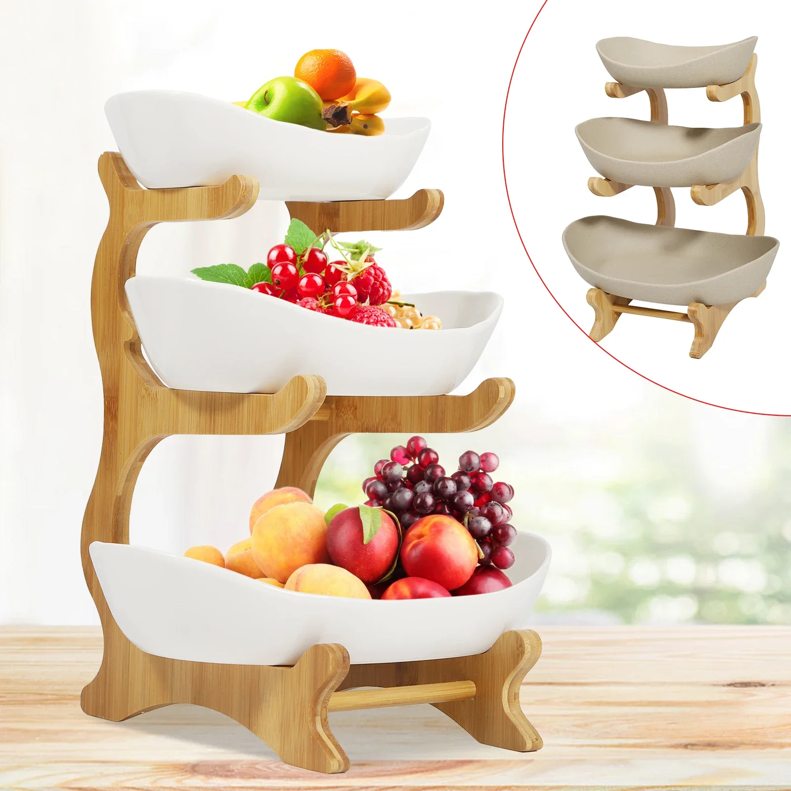 Ceramic Tiered Cake Stand with Bamboo Frame, Large Capacity Display for Desserts, Snacks, and Fruits, for Events and Gifts
Ceramic Tiered Cake Stand with Bamboo Frame, Large Capacity Display for Desserts, Snacks, and Fruits, for Events and Gifts