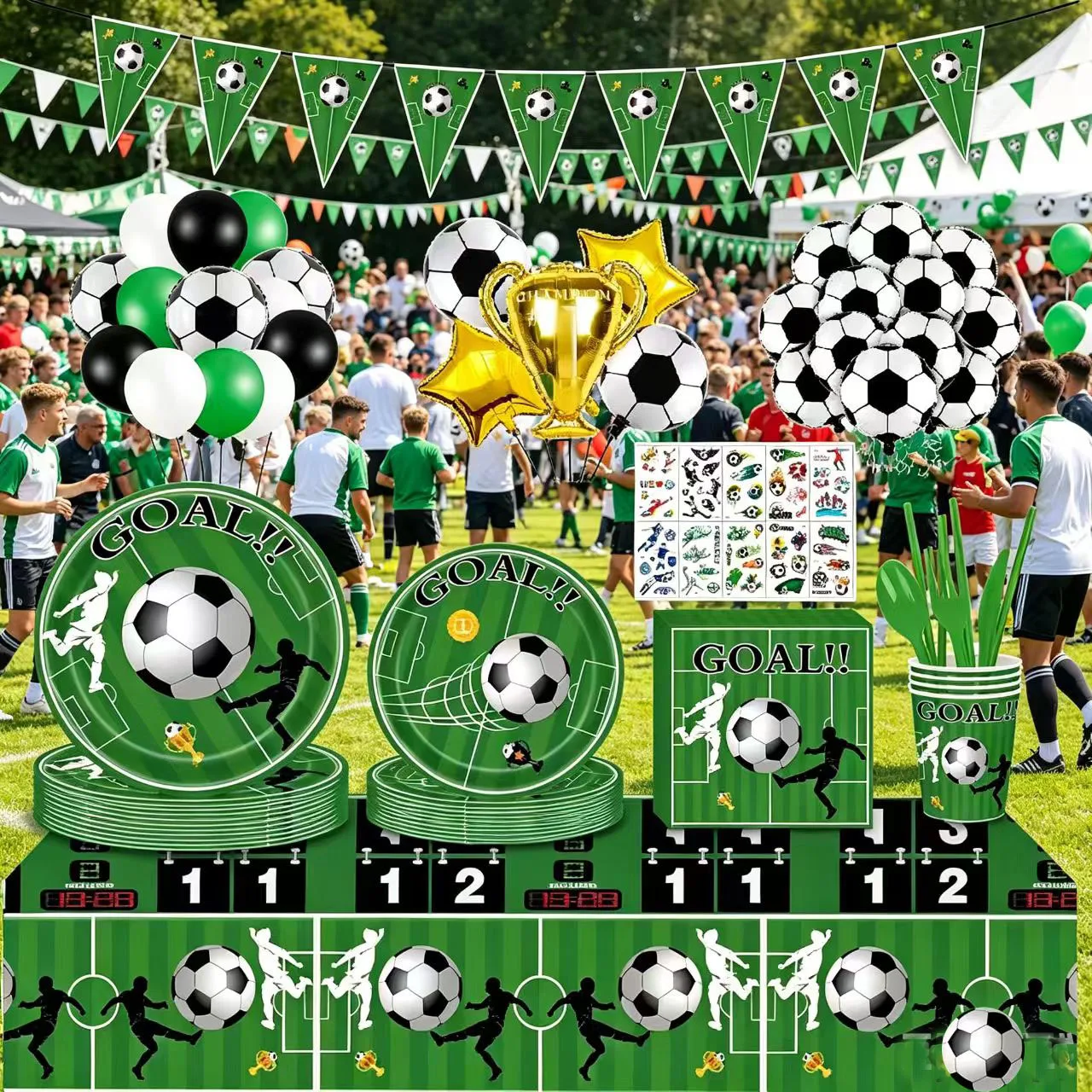 Football party DIY tableware paper cups napkins tablecloths children's boys' football birthday party decorations
Football party DIY tableware paper cups napkins tablecloths children's boys' football birthday party decorations