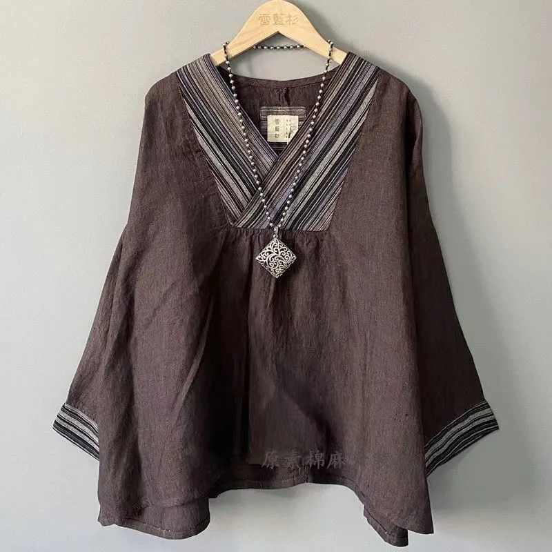 Summer Ethnic Cotton Linen Blouses Women Patchwork Retro V Neck Long Sleeve Linen Shirts Causal Loose Tops Robe
Summer Ethnic Cotton Linen Blouses Women Patchwork Retro V Neck Long Sleeve Linen Shirts Causal Loose Tops Robe