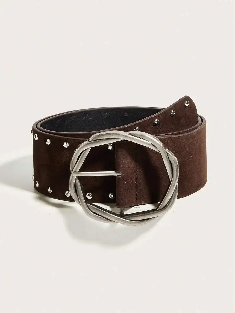 Womens Brown Suede Belt With Metal Studs And Geometric Buckle For Streetwear Halloween Autumn
Womens Brown Suede Belt With Metal Studs And Geometric Buckle For Streetwear Halloween Autumn