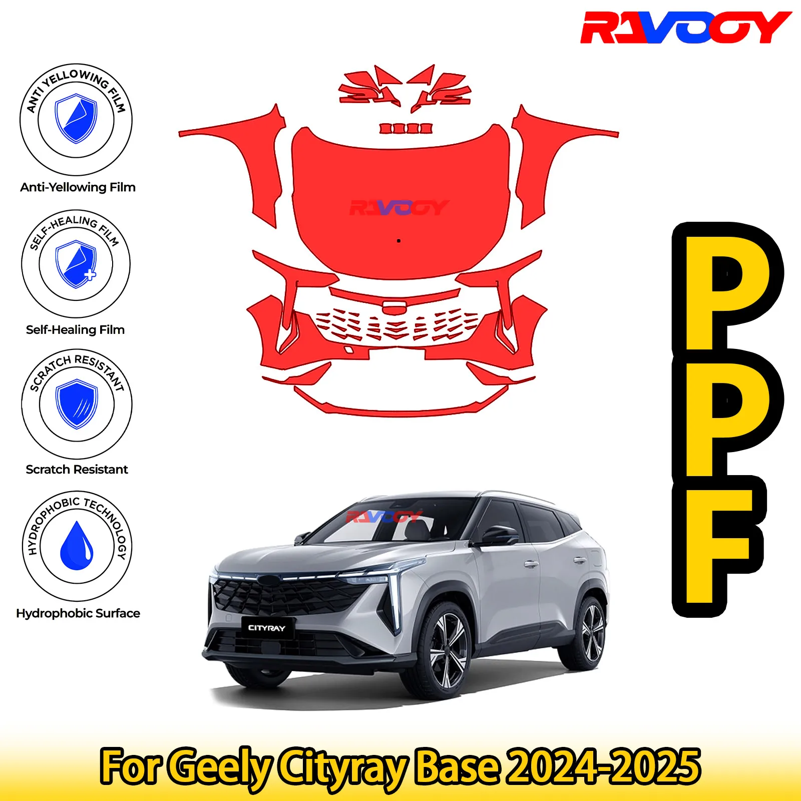 Для Geely Cityray Base 2024-2025 глянцевая матовая черная предварительно вырезанная передняя защитная пленка PPF Kit
Для Geely Cityray Base 2024-2025 глянцевая матовая черная предварительно вырезанная передняя защитная пленка PPF Kit
