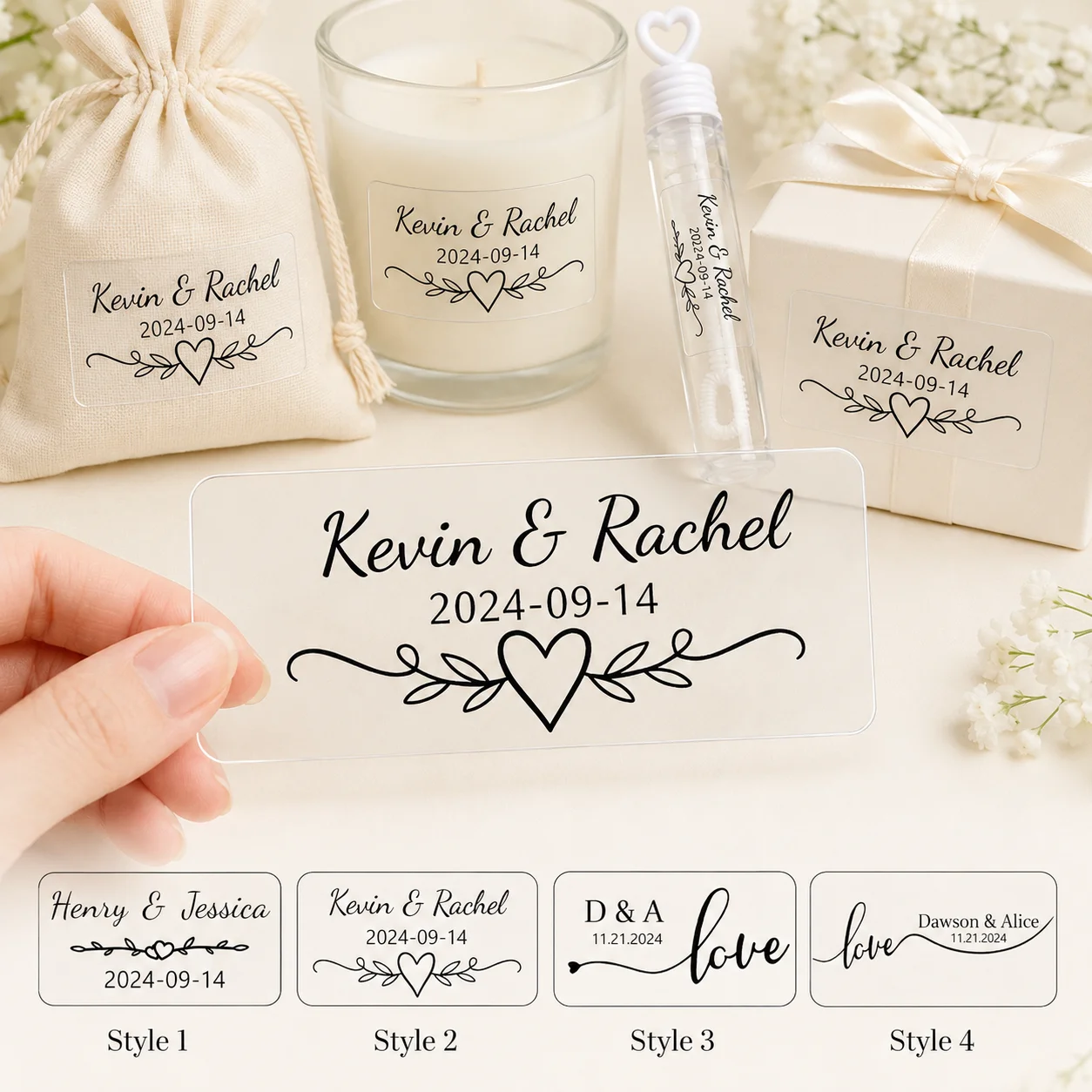 Personalized Transparent Wedding Favor Stickers, Custom Name Date Labels for Bubble Wands, Gifts, 4 Styles
Personalized Transparent Wedding Favor Stickers, Custom Name Date Labels for Bubble Wands, Gifts, 4 Styles