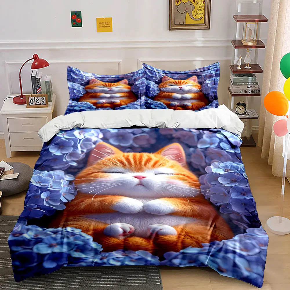 Orange cat sleeping in blue-purple flowers Bedding Set for Kids Luxury Gift 3pcs Digital Print Comforter Set Soft Comfortable
Orange cat sleeping in blue-purple flowers Bedding Set for Kids Luxury Gift 3pcs Digital Print Comforter Set Soft Comfortable