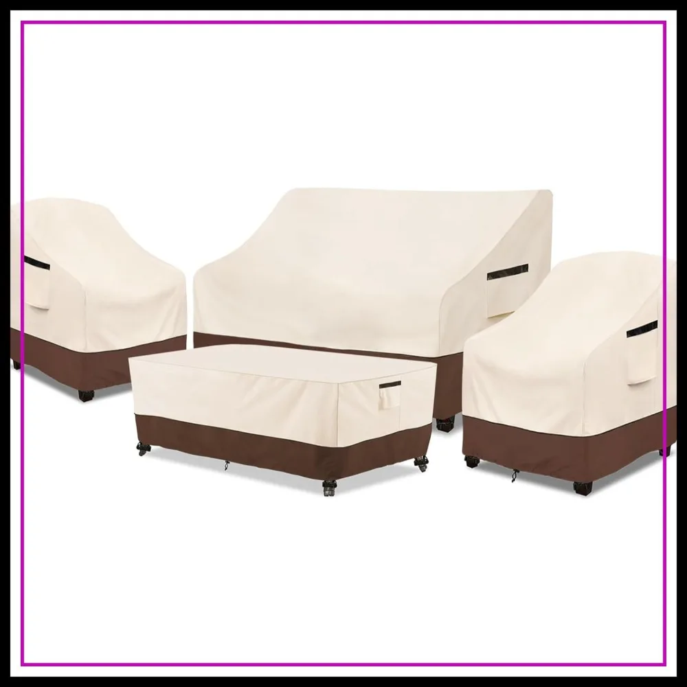 4 Pcs 600D Heavy Duty 100% Waterproof Patio Furniture Covers, Fit Loveseat, 2 Chairs & Coffee Table, Beige & Brown
4 Pcs 600D Heavy Duty 100% Waterproof Patio Furniture Covers, Fit Loveseat, 2 Chairs & Coffee Table, Beige & Brown