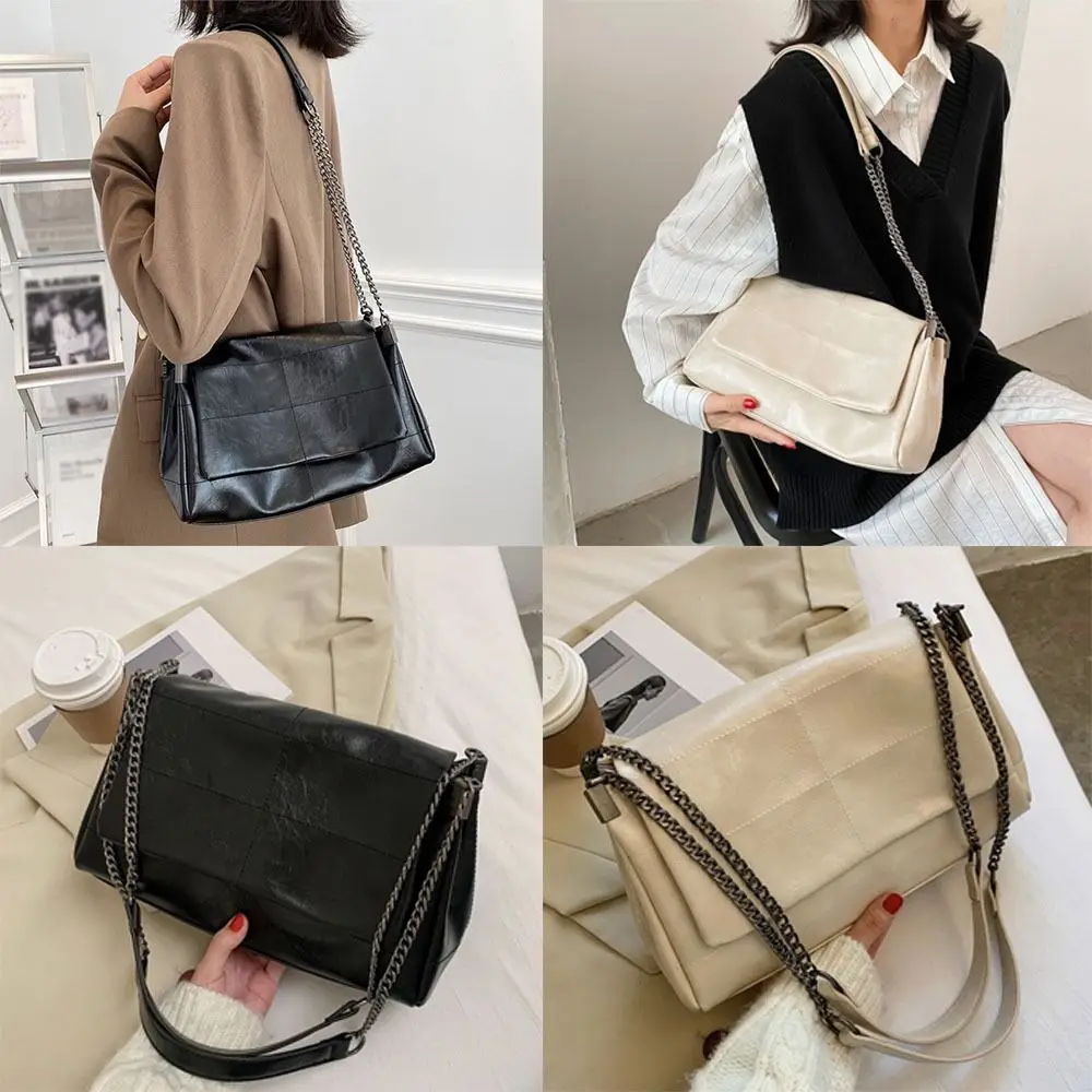 Versatile Retro Shoulder Bag Pu Leather Solid Color Sewing Bag Large Capacity Metal Chain Crossbody Bag
Versatile Retro Shoulder Bag Pu Leather Solid Color Sewing Bag Large Capacity Metal Chain Crossbody Bag