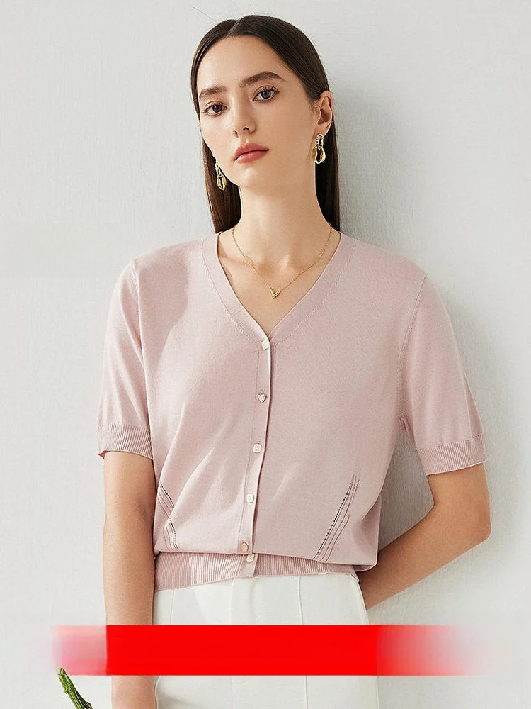 Zhaojun Spring Summer New Sle Small Fraance Knitted Sweater Women's V-ne ort Sve Silk Polyester Blend Thin Top
Zhaojun Spring Summer New Sle Small Fraance Knitted Sweater Women's V-ne ort Sve Silk Polyester Blend Thin Top