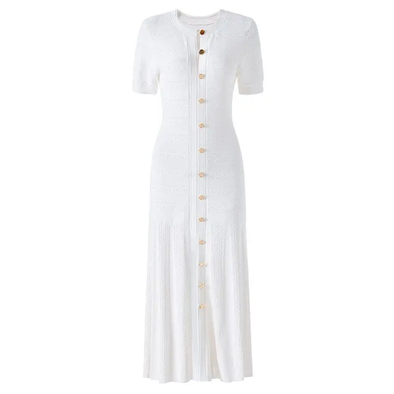 Elegant High-Quality Knitted Long Dress with Metal Buckle 3D Flower Pattern Heavyweight Knit Midi Dress for Women
Elegant High-Quality Knitted Long Dress with Metal Buckle 3D Flower Pattern Heavyweight Knit Midi Dress for Women
