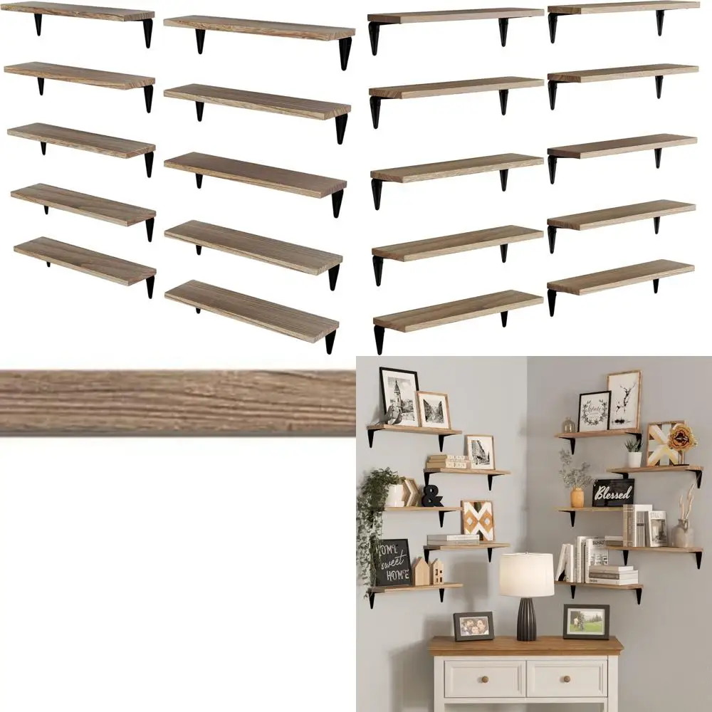 Set of 10 Wall-Mounted Floating Shelves, Wooden Arras Style, for Home & Office, Burnt Finish
Set of 10 Wall-Mounted Floating Shelves, Wooden Arras Style, for Home & Office, Burnt Finish