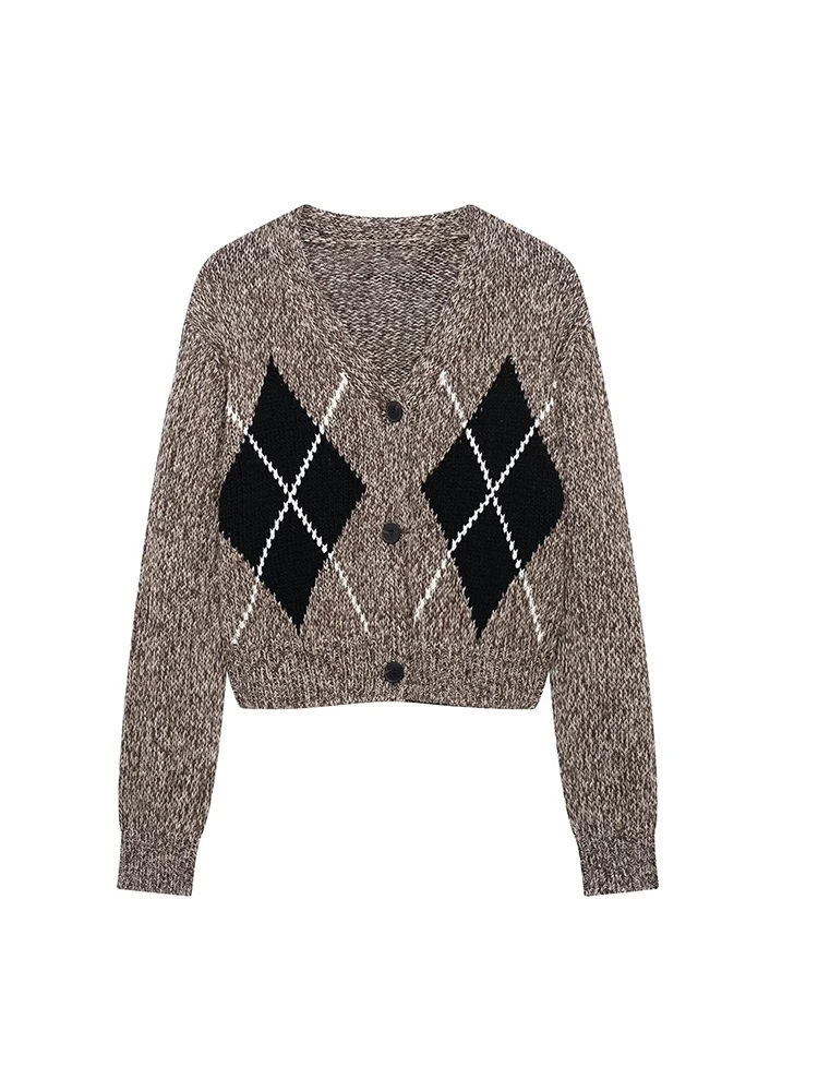 Willshela Women Fashion Argyle Plaid Single Breasted Knitted Sweater Vintage V-Neck Long Sleeves Female Chic Lady Outfits
Willshela Women Fashion Argyle Plaid Single Breasted Knitted Sweater Vintage V-Neck Long Sleeves Female Chic Lady Outfits