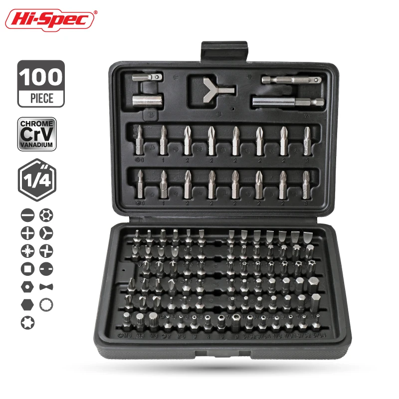 Hi-Spec 100PCS Screwdriver Bit Set Multifunctional Quick-Change Bits for DIY Home Repairs - Hand Tool Kit for Hobbyists