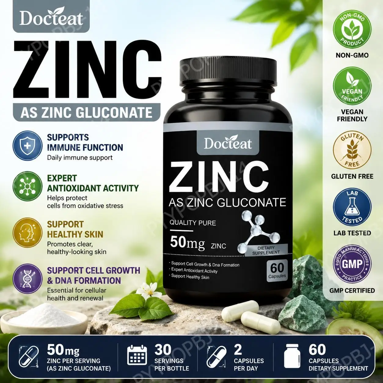 Docteat Zinc As Zinc Gluconate Capsules 50 Mg Zinc Per Serving, Immune Support, Antioxidant Activity, Healthy Skin, 60 Capsules
Docteat Zinc As Zinc Gluconate Capsules 50 Mg Zinc Per Serving, Immune Support, Antioxidant Activity, Healthy Skin, 60 Capsules