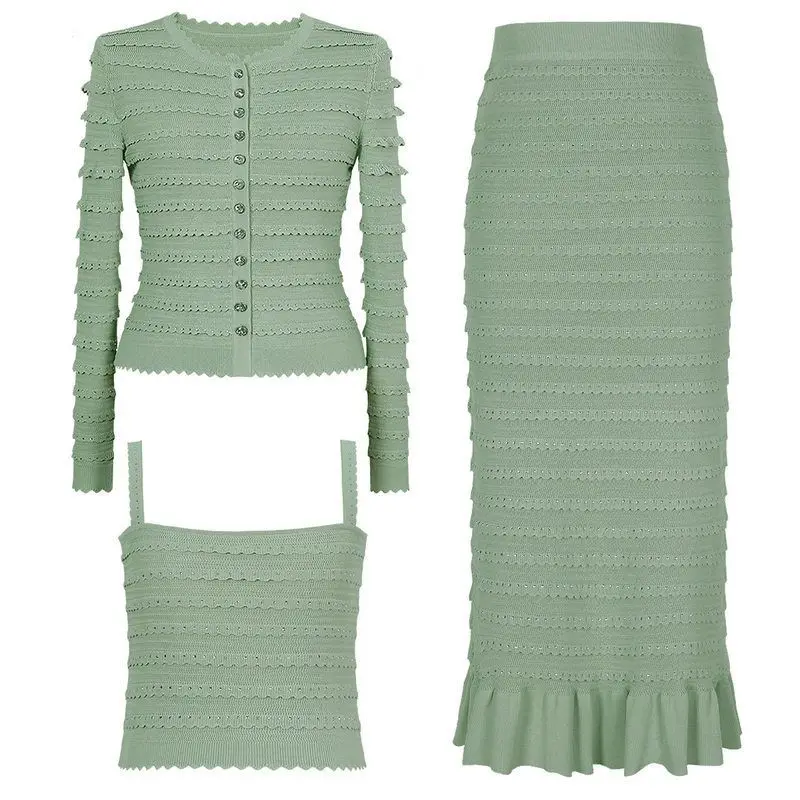 High Quality Women's Knitted Cardigan Top with Rhinestones Spring Autumn New Style Three-Piece Set with Halter Vest Skirt
High Quality Women's Knitted Cardigan Top with Rhinestones Spring Autumn New Style Three-Piece Set with Halter Vest Skirt