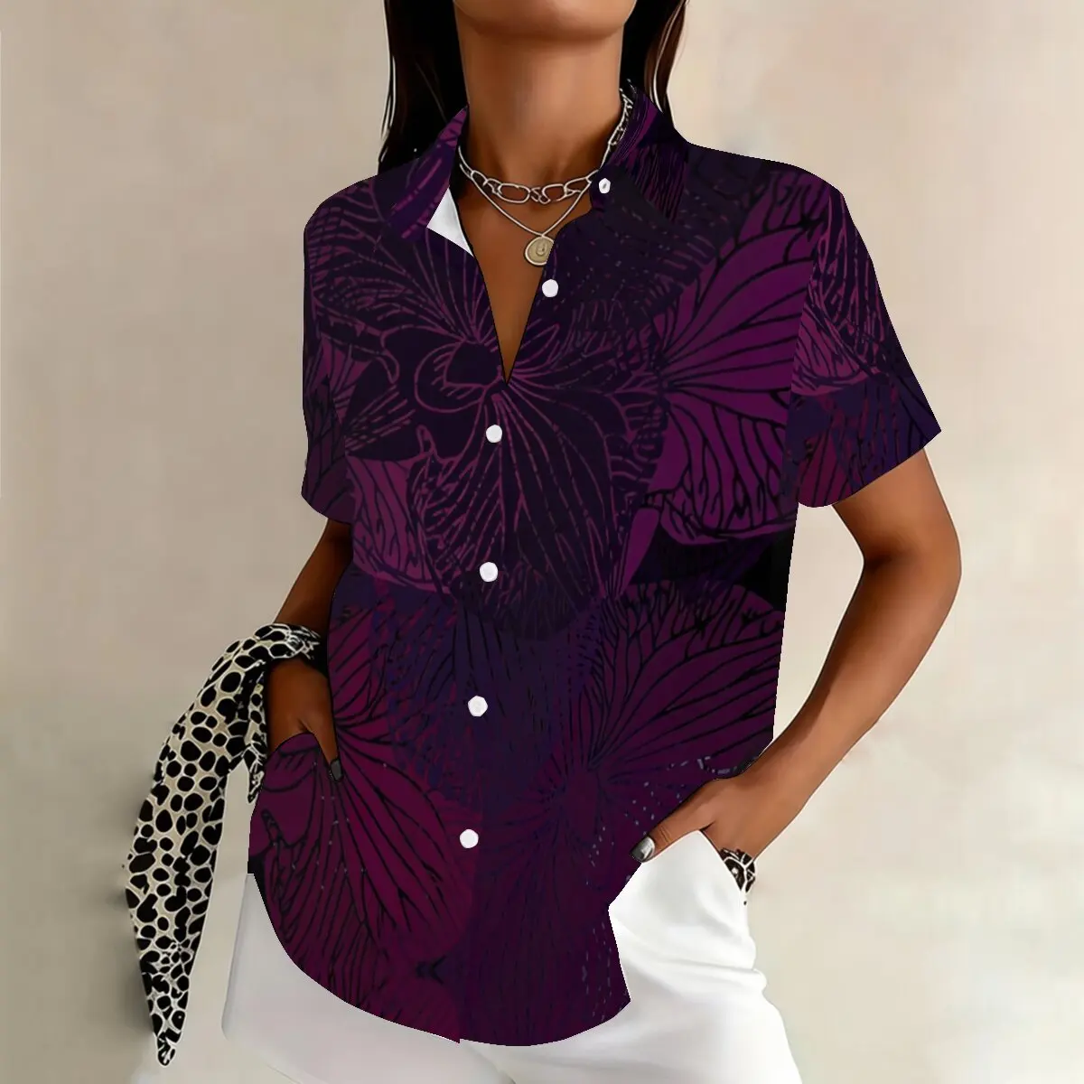 Simple and personalized chrysanthemum print summer women's plus size lapel short sleeved shirt fashionable daily versatile top
Simple and personalized chrysanthemum print summer women's plus size lapel short sleeved shirt fashionable daily versatile top