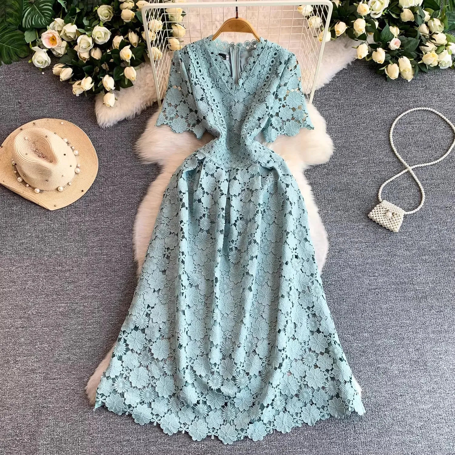 Summer Formal Evening Dress Women Hollow Out Crochet Lace Embroidery Party Long Dresses Female Short Sleeve Midi Vestidos
Summer Formal Evening Dress Women Hollow Out Crochet Lace Embroidery Party Long Dresses Female Short Sleeve Midi Vestidos