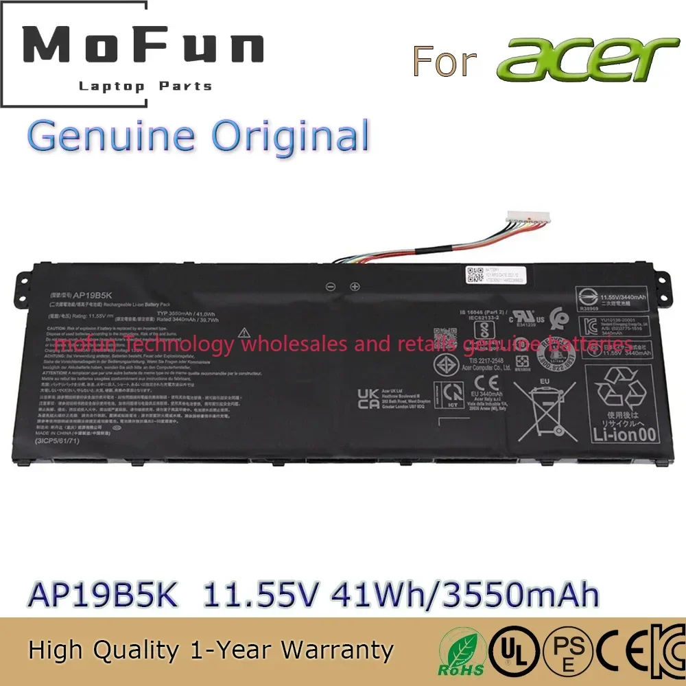 Оригинальный аккумулятор AP19B5K 11,55 В 41 Втч для ноутбука Acer Chromebook 314 C922 CB314-2H KT.00305.011 AP19B8K A315-56 и т. д.
Оригинальный аккумулятор AP19B5K 11,55 В 41 Втч для ноутбука Acer Chromebook 314 C922 CB314-2H KT.00305.011 AP19B8K A315-56 и т. д.