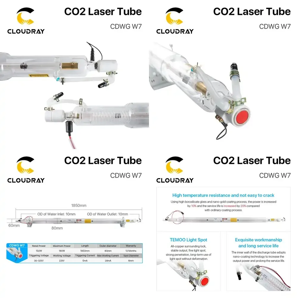 150-180W CO2 Tube W7 1850mm Length Wooden Case Box Packing Dia. 80mm for CO2 Engraving Cutting Machine
150-180W CO2 Tube W7 1850mm Length Wooden Case Box Packing Dia. 80mm for CO2 Engraving Cutting Machine